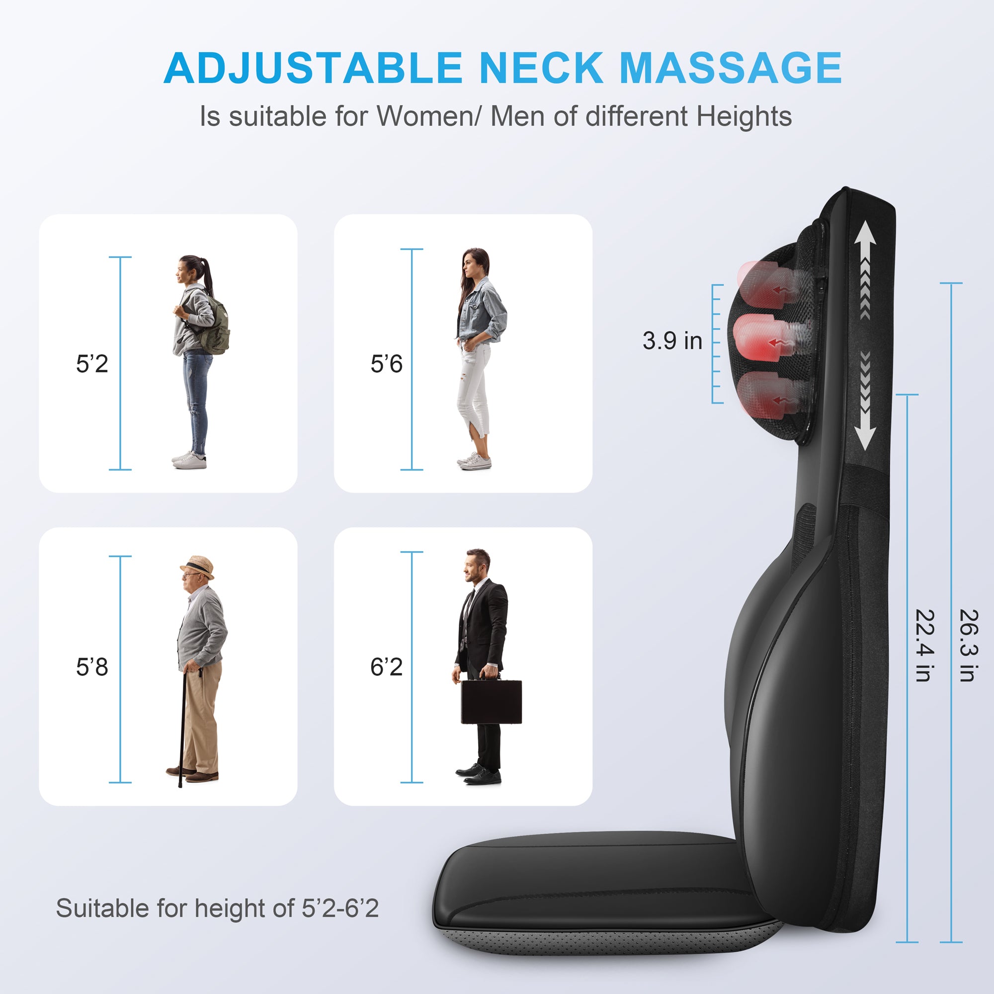 COMFIER Shiatsu Neck Back Massager,Height Adjustable Massage Chair Pad --CF-2113P