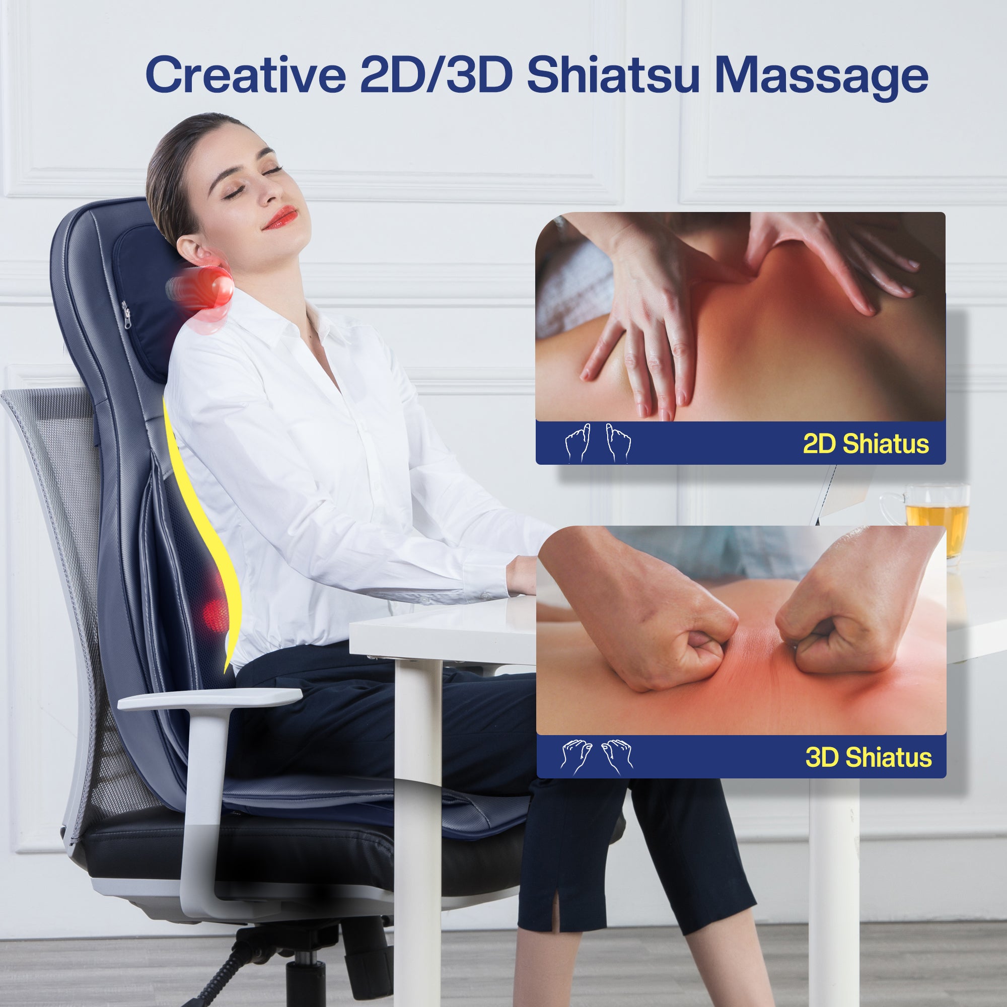 Comfier Shiatsu Neck Back Massager, Smart App Control Massage Chair Pad (BLUE) --CF-2309B-APP