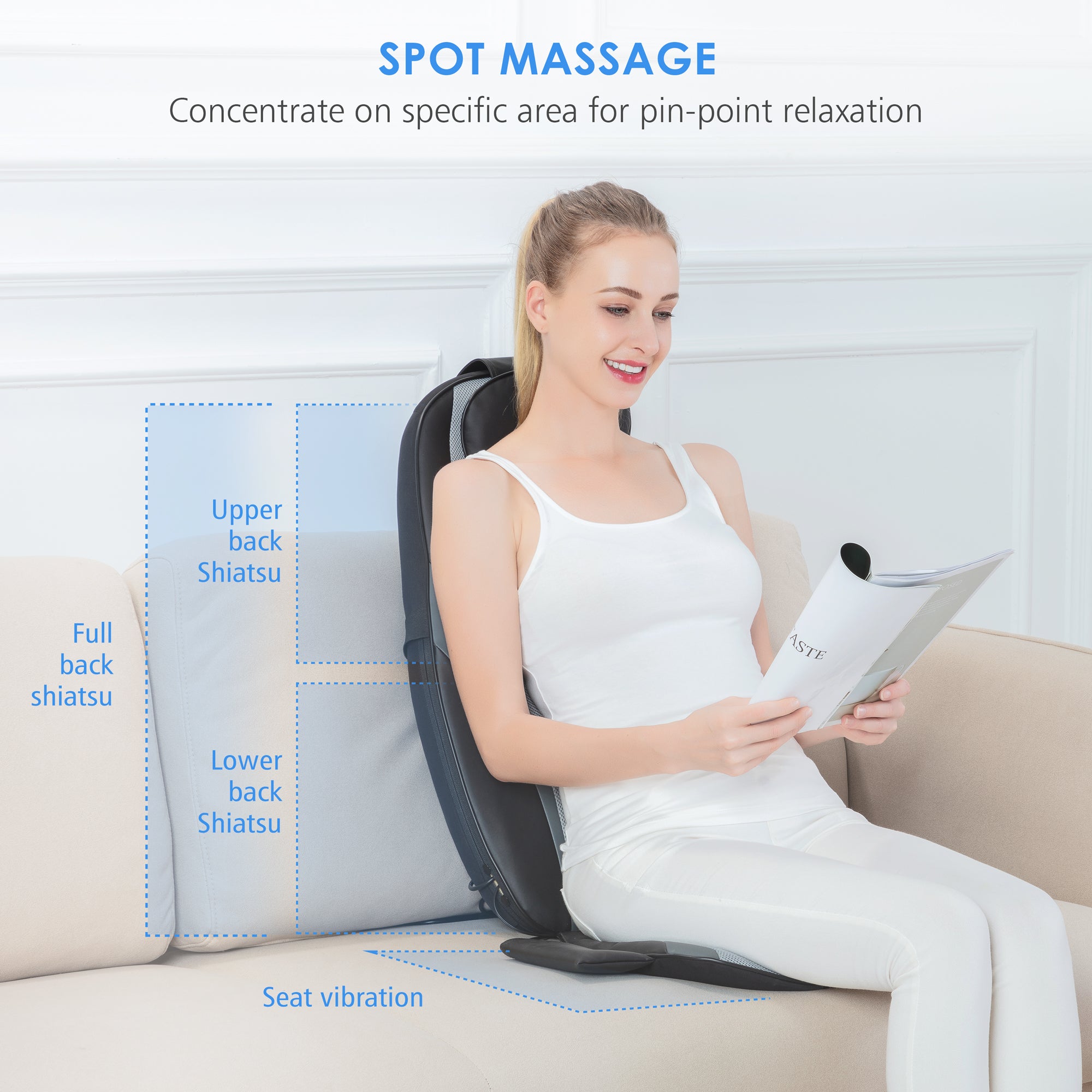 Comfier Back Massager with Heat Shiatsu Massage Chair Pad Air Compression  Seat Cushion, Black, Gifts for Mom,Dad 