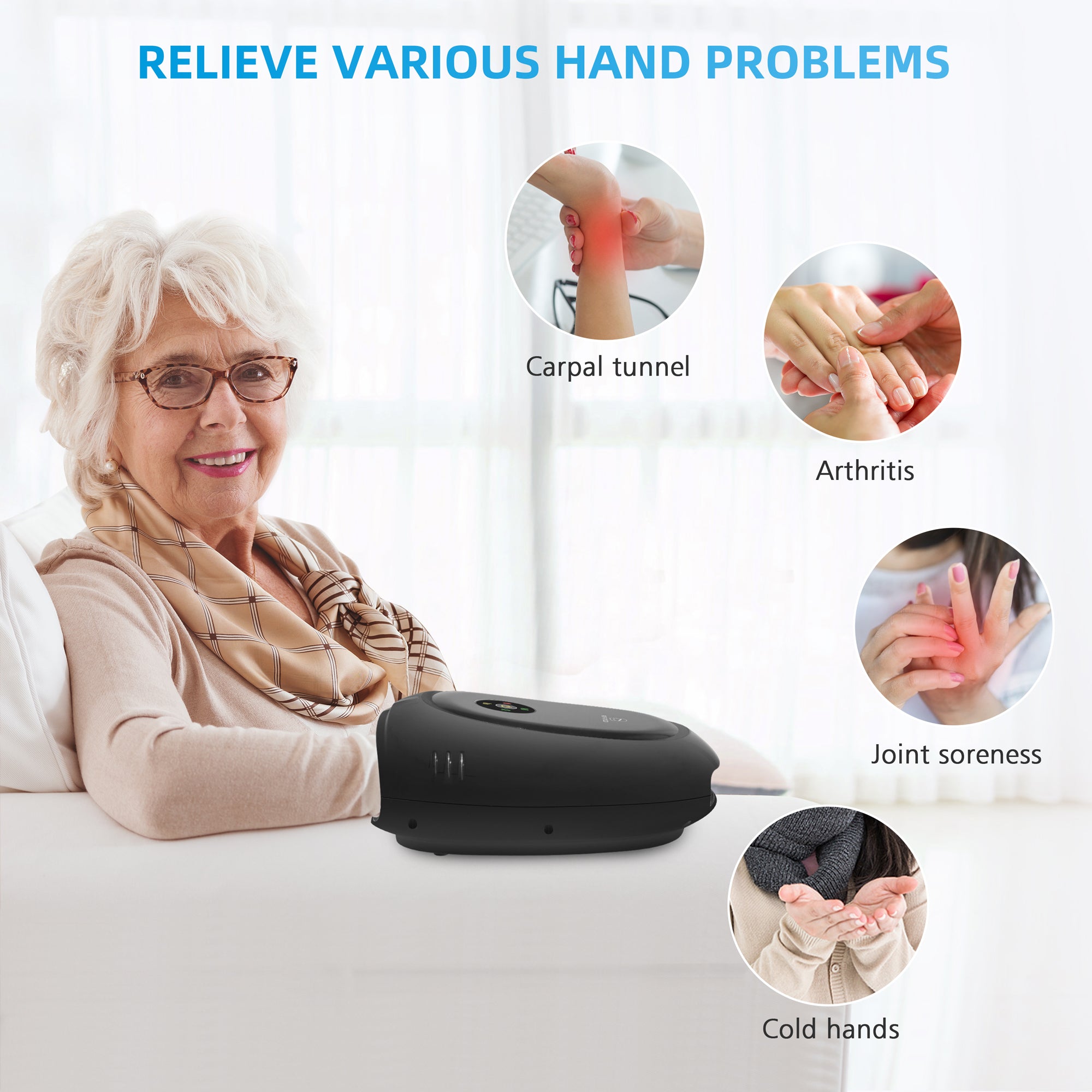 Comfier Electric Wireless Hand Massager with Heat & Compression -4101APP-BL