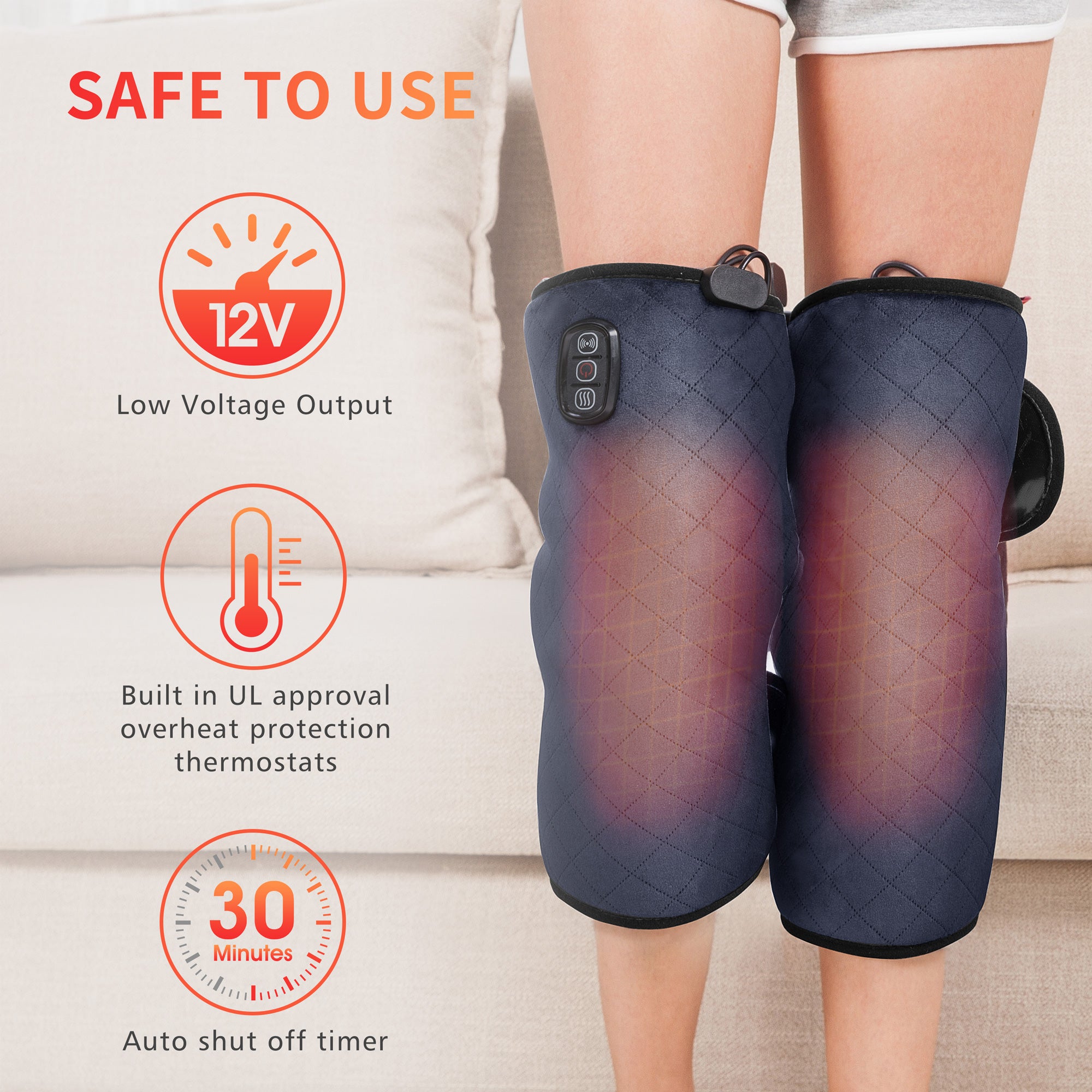 Comfier Heated Knee Brace Wrap with Massage (Large Size-Grey) - 5701G