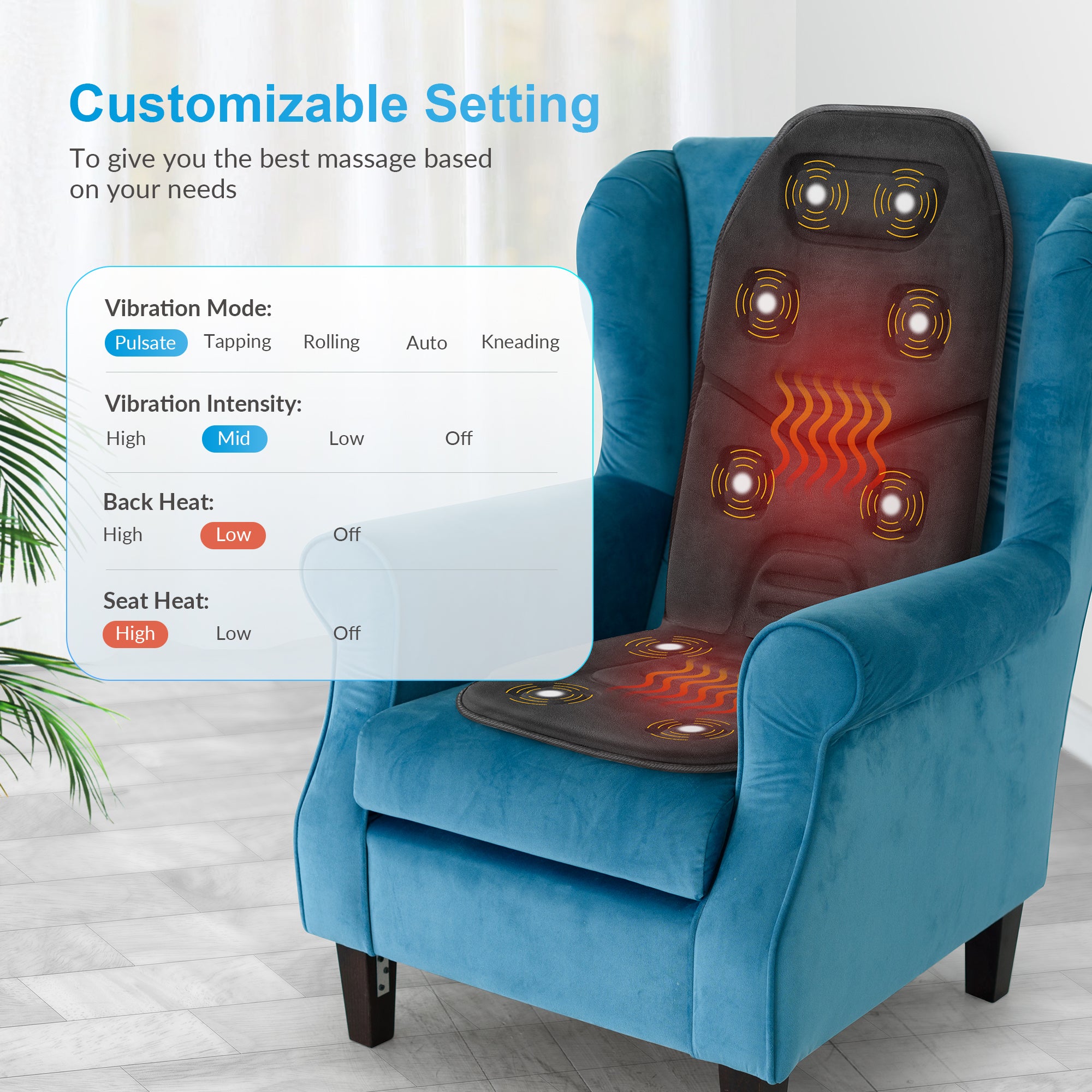COMFIER Back Massager with Heat, App Control Vibration Massage Seat Cushion --CF-2206-APP