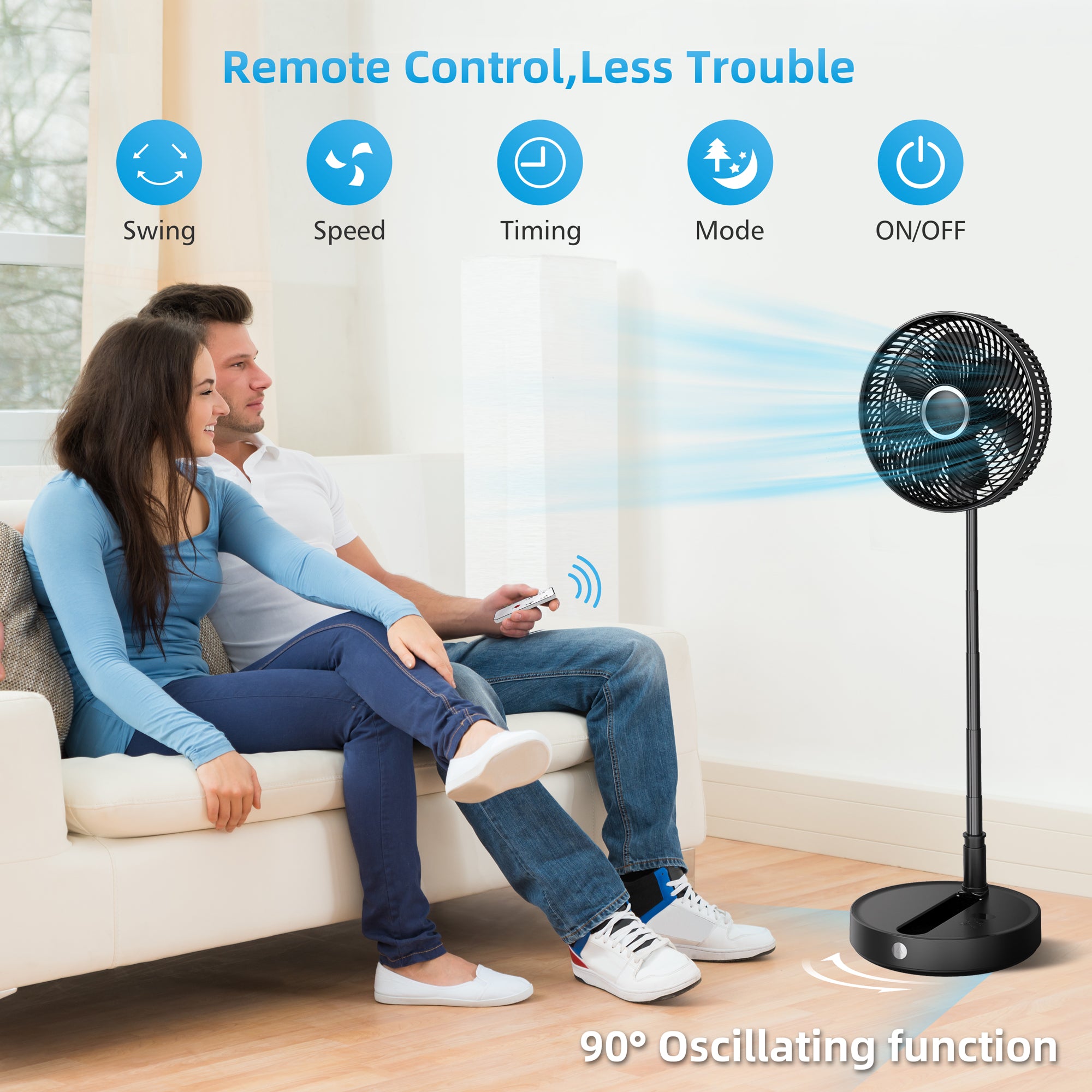 12” Foldable Fan with Remote Control,Rechargeable 7200mAh Battery Operated Fan--CO-P30