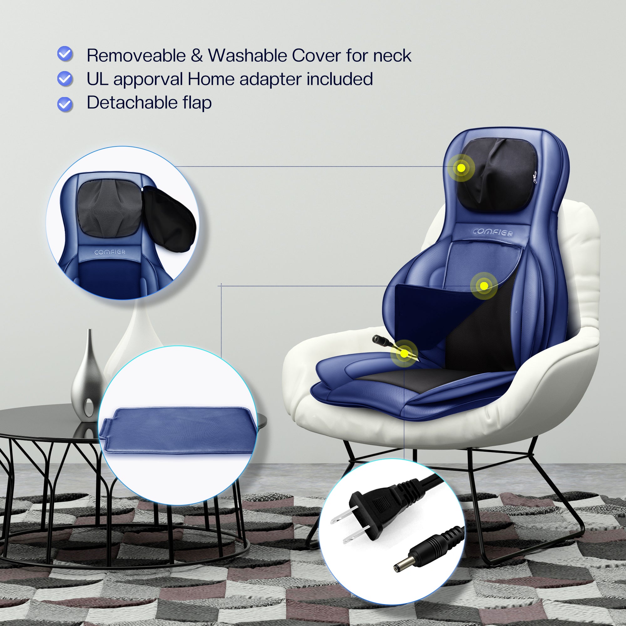 Comfier Shiatsu Neck Back Massager, Smart App Control Massage Chair Pad (BLUE) --CF-2309B-APP