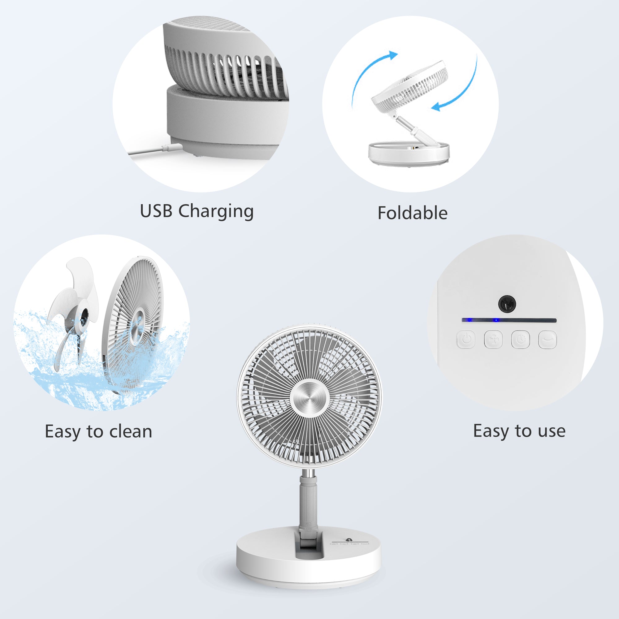 Comfier Foldable Fan, Rechargeable fan, 7200mAh Stand fan with 4 Speed Modes- P21W