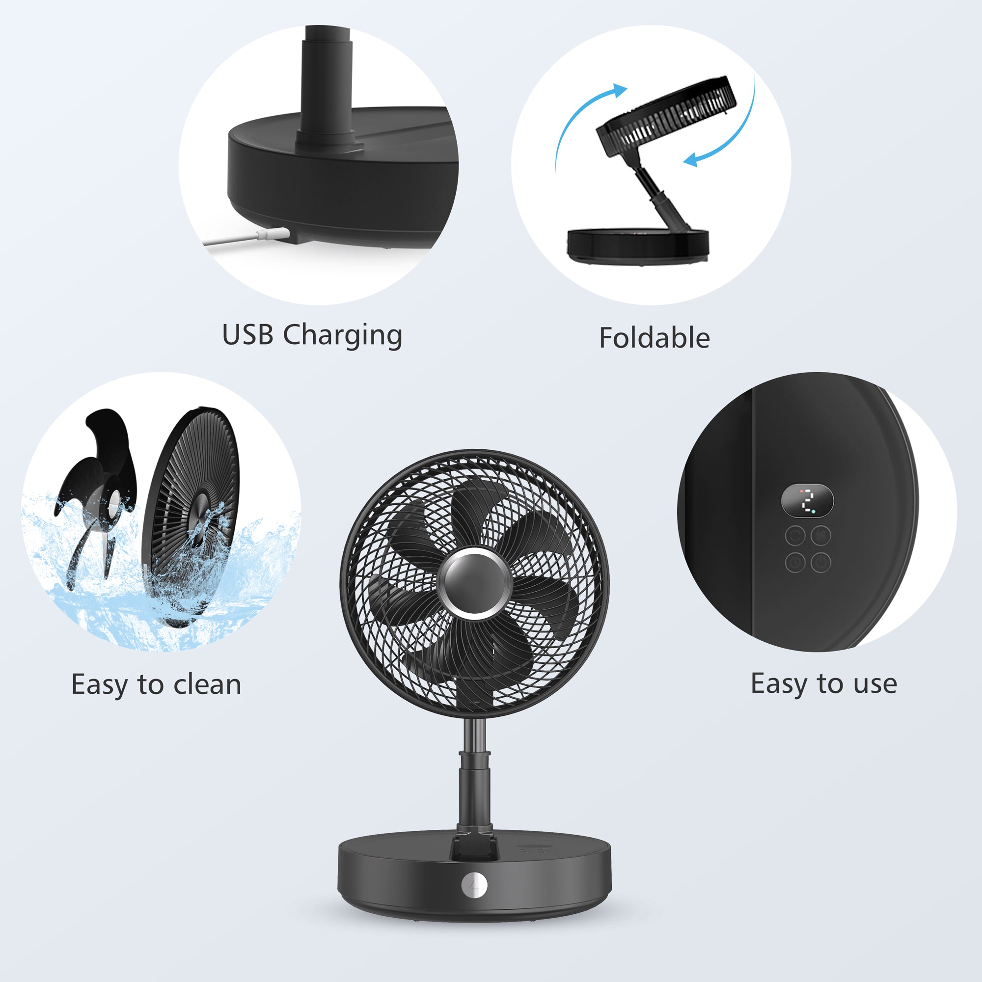 12” Foldable Fan with Remote Control,Rechargeable 7200mAh Battery Operated Fan--CO-P30