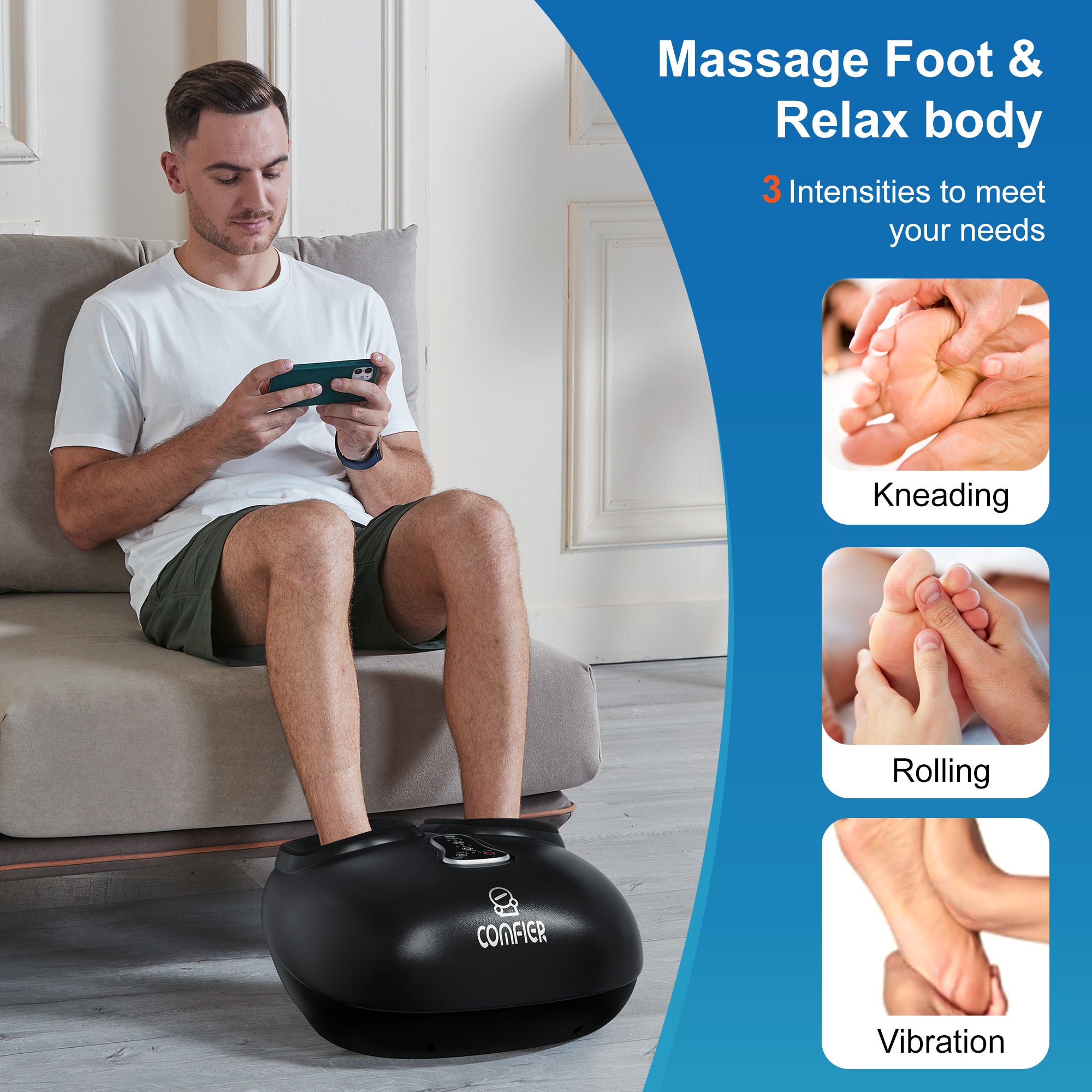 COMFIER Shiatsu Foot Massager with Heat, Vibration,Rolling Compression Feet Massager--CF-5212
