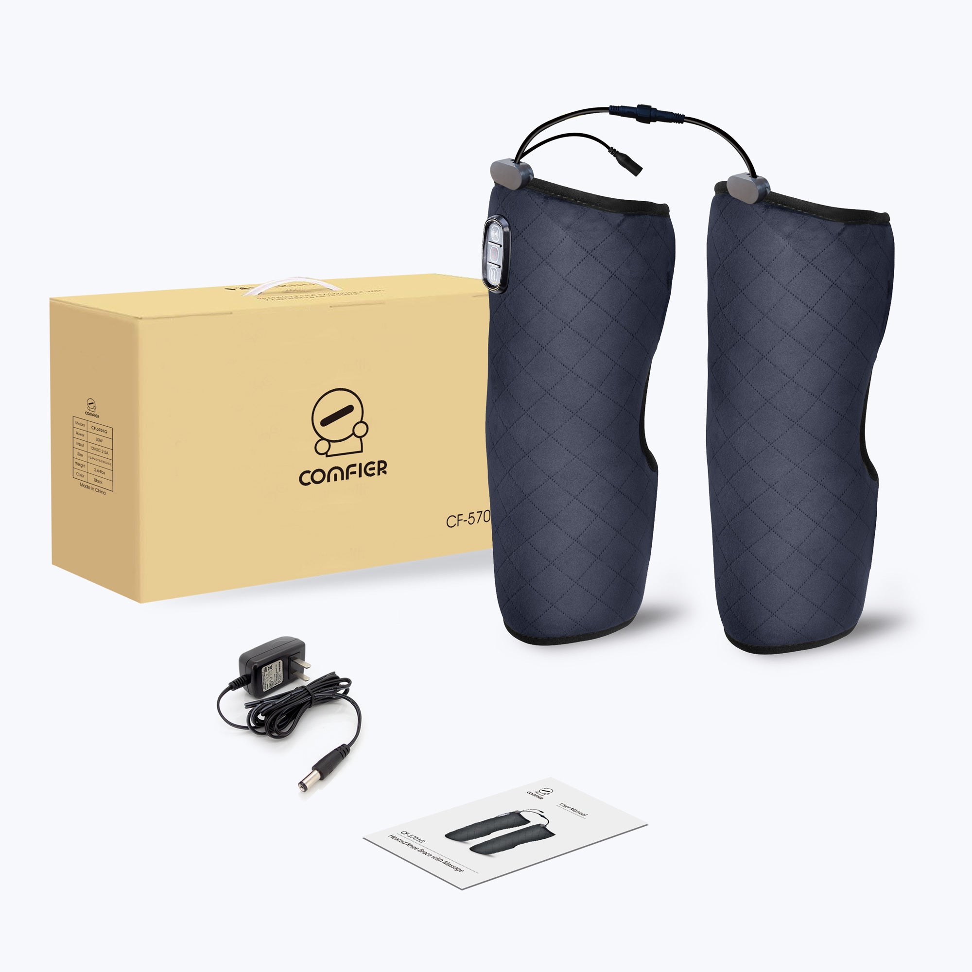 Comfier Heated Knee Brace Wrap with Massage (Large Size-Grey) - 5701G