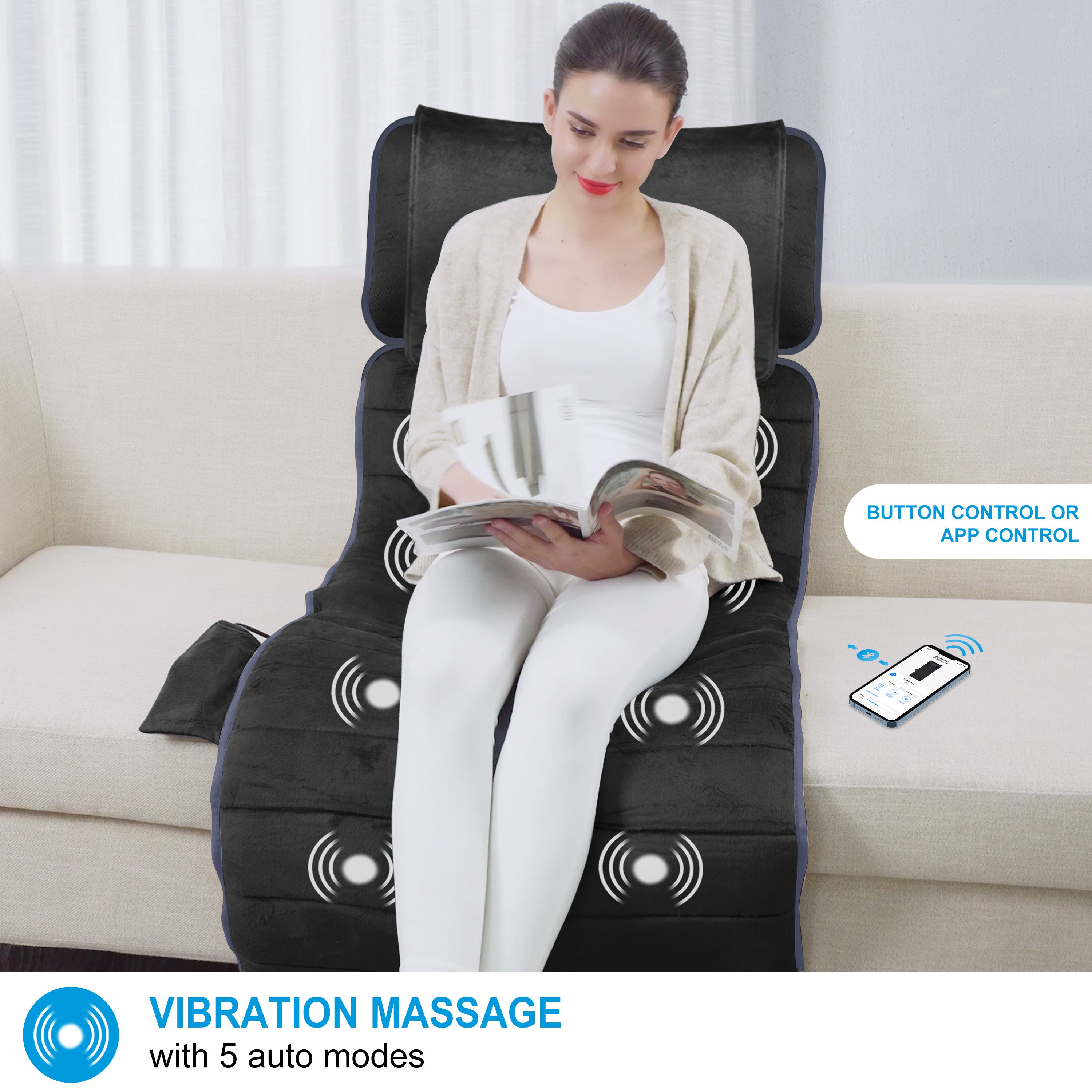 COMFIER Massage Pad, Full Body Massage Mat with APP Control(Black)-- CF-3603UB-APP