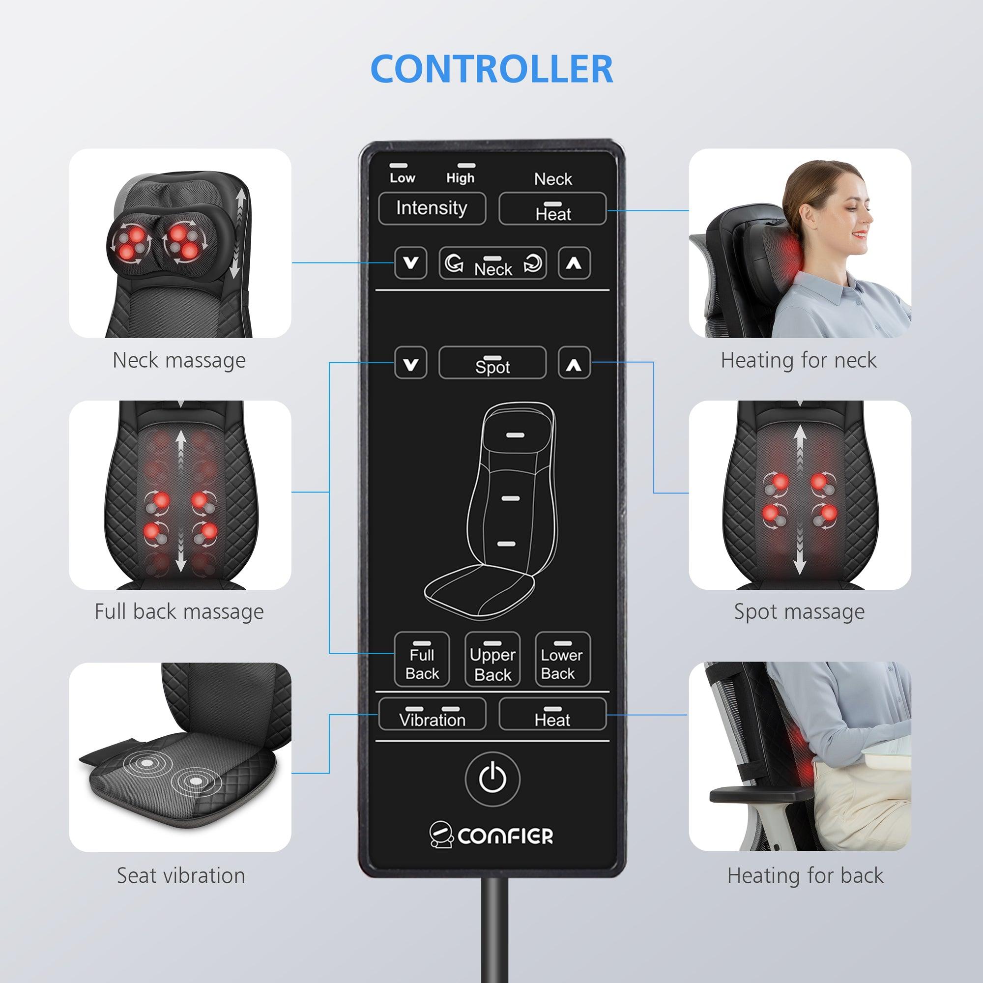 Comfier Back Massager Comfier Massage pillow for neck and back with heat, Shiatsu & vibration massage with full body CF-2118