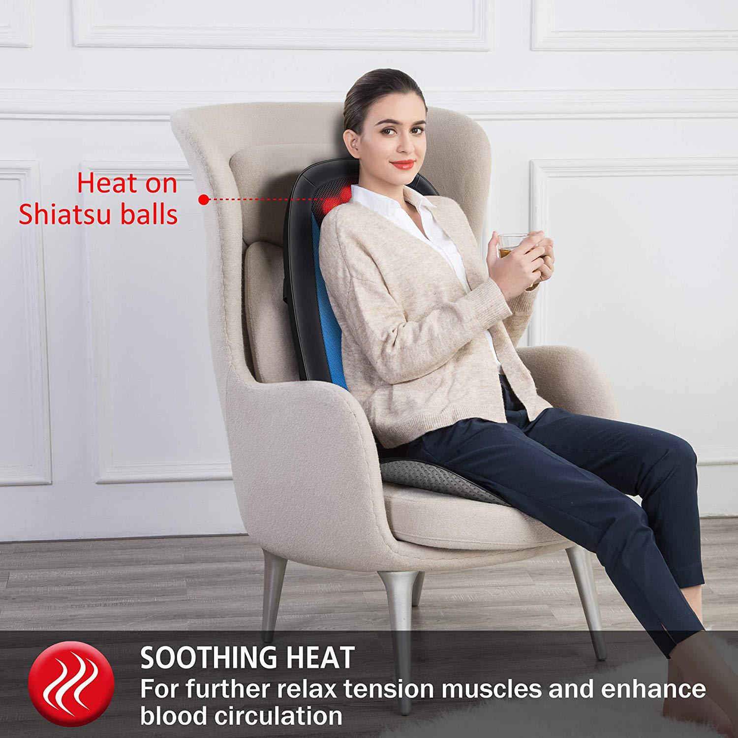 Comfier Back Massager Comfier Shiatsu Back Massager with Heat,Deep Tissue Kneading Massage Seat Cushion CF-2606MC