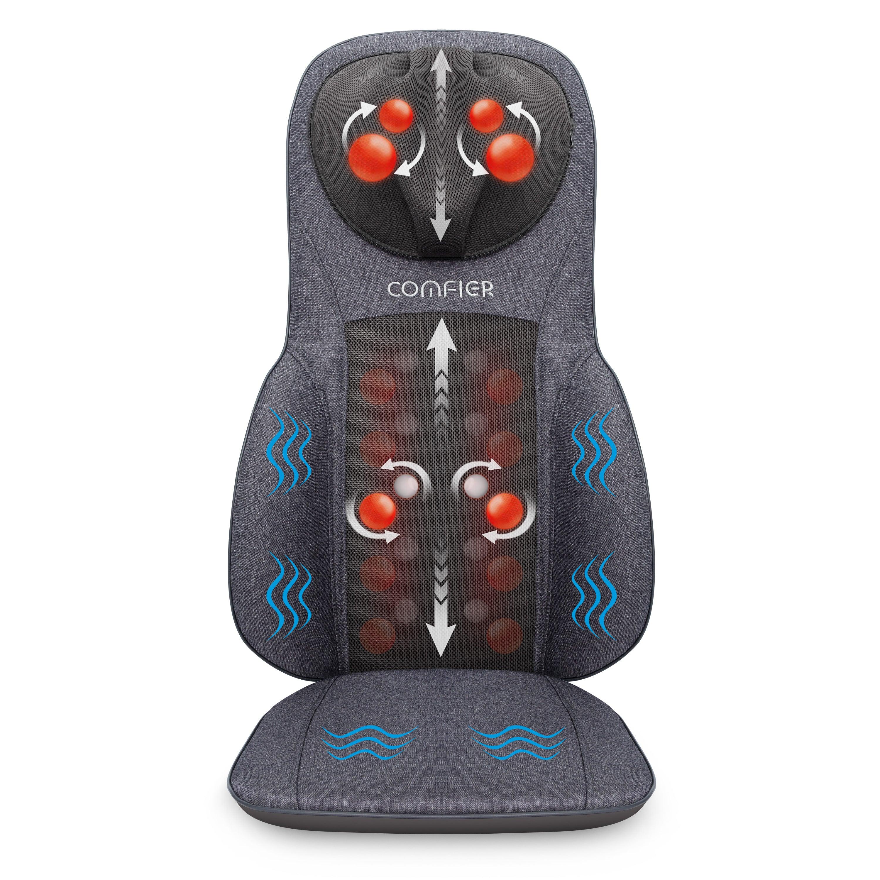 Comfier Back Massager Gray Comfier Shiatsu Neck Back Massage Seat Cushion with Heat,Adjustable Kneading Rolling Massage Chair CF-2113