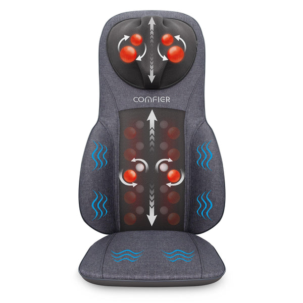 Comfier Back Massager Gray Comfier Shiatsu Neck Back Massage Seat Cushion with Heat,Adjustable Kneading Rolling Massage Chair CF-2113