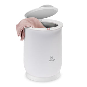 Comfier Towel Warmer with Open Lid and Pink Towel