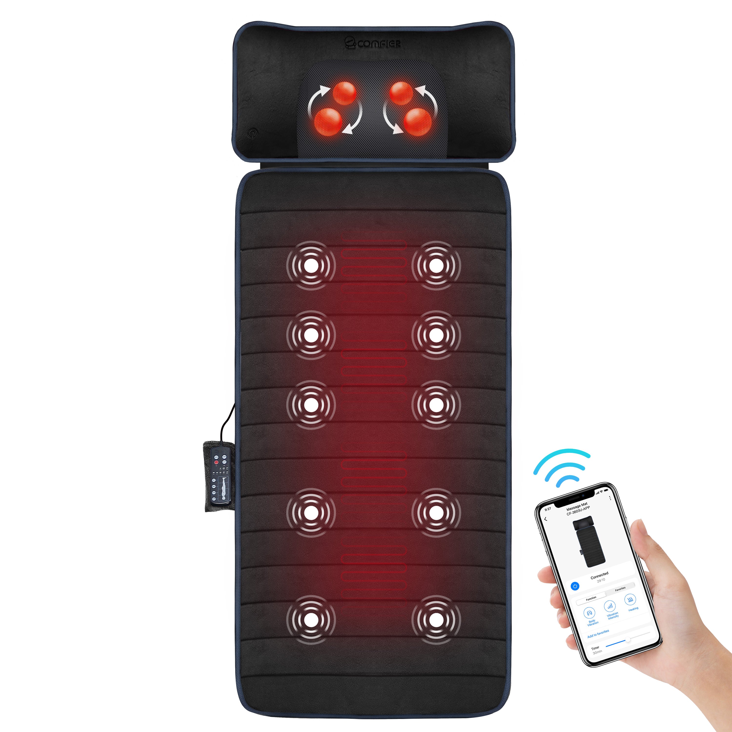 Comfier COMFIER Massage Pad, Full Body Massage Mat with APP Control(Black) CF-3603UB-APP