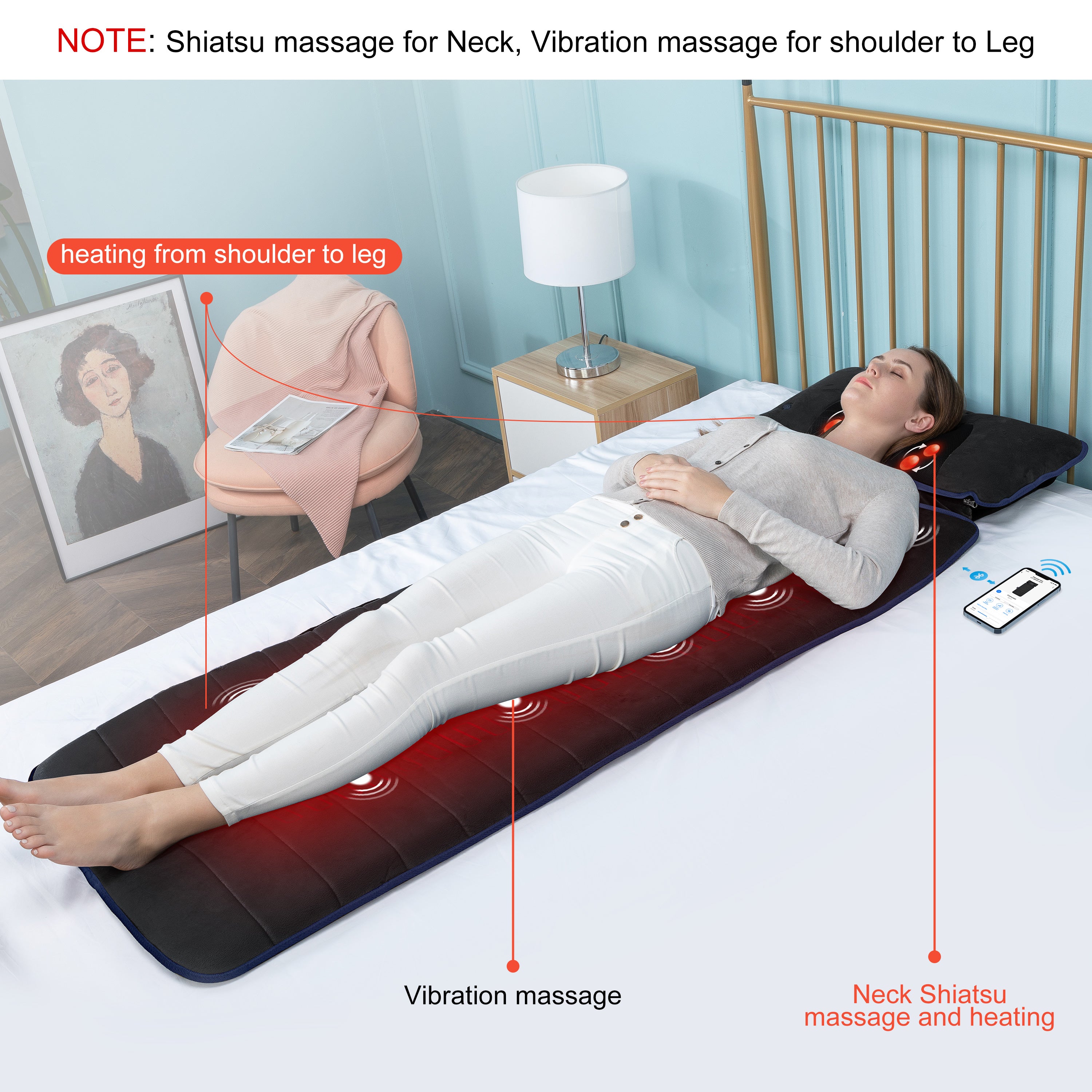 Comfier COMFIER Massage Pad, Full Body Massage Mat with APP Control(Black) CF-3603UB-APP