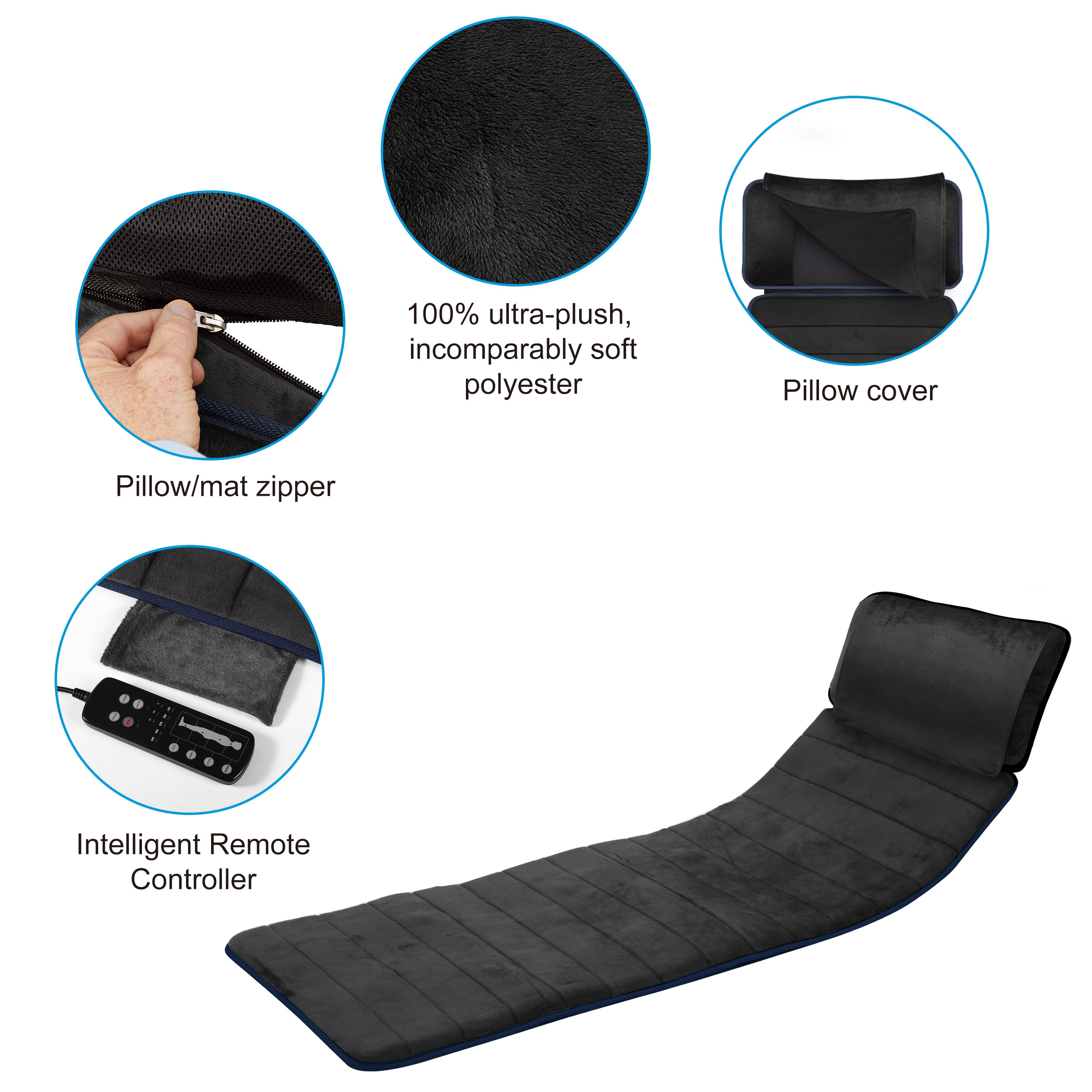 Comfier COMFIER Massage Pad, Full Body Massage Mat with APP Control(Black) CF-3603UB-APP