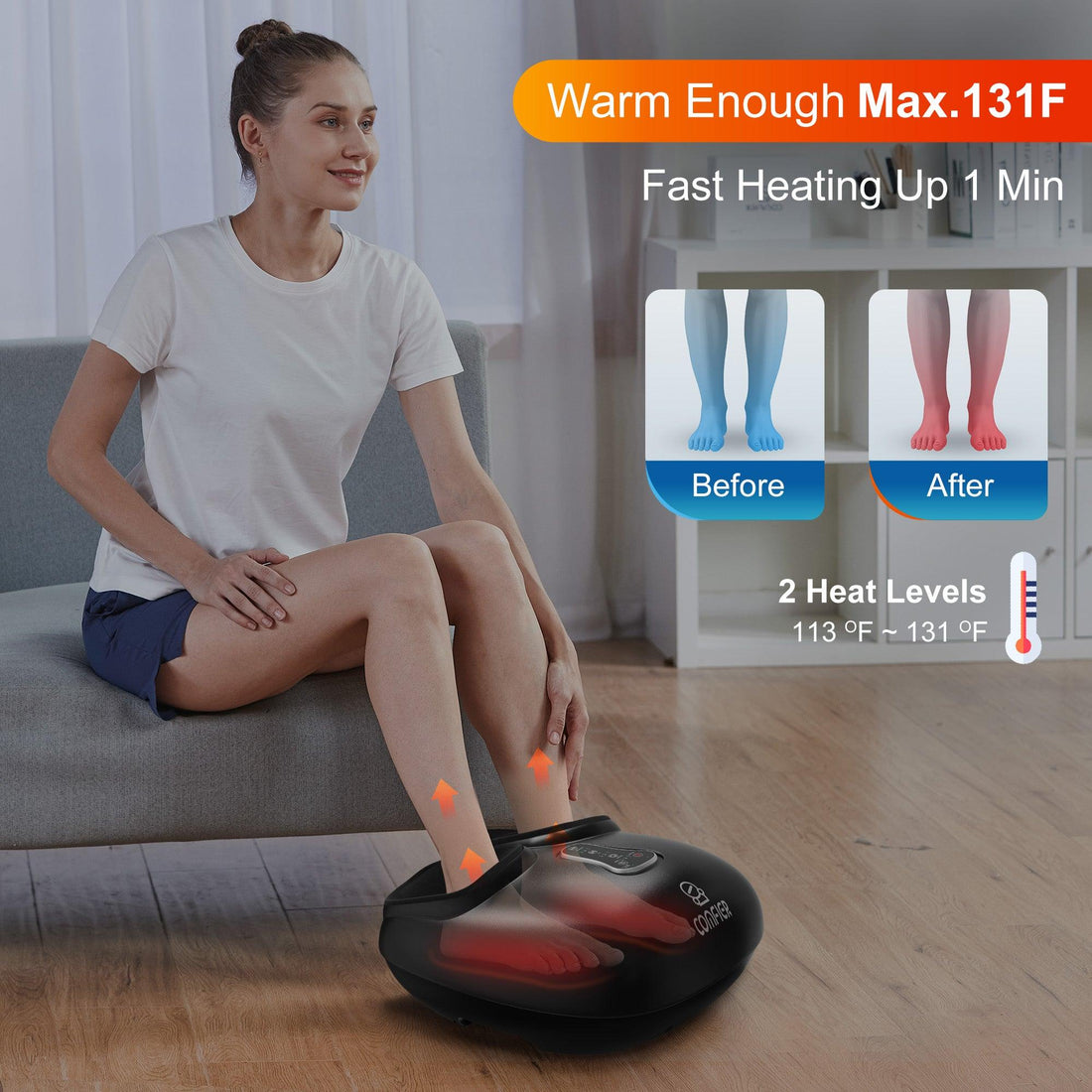 Heating Compression Shiatsu Foot Massager with Pause Function, Heat, Compression, Vibratio ...