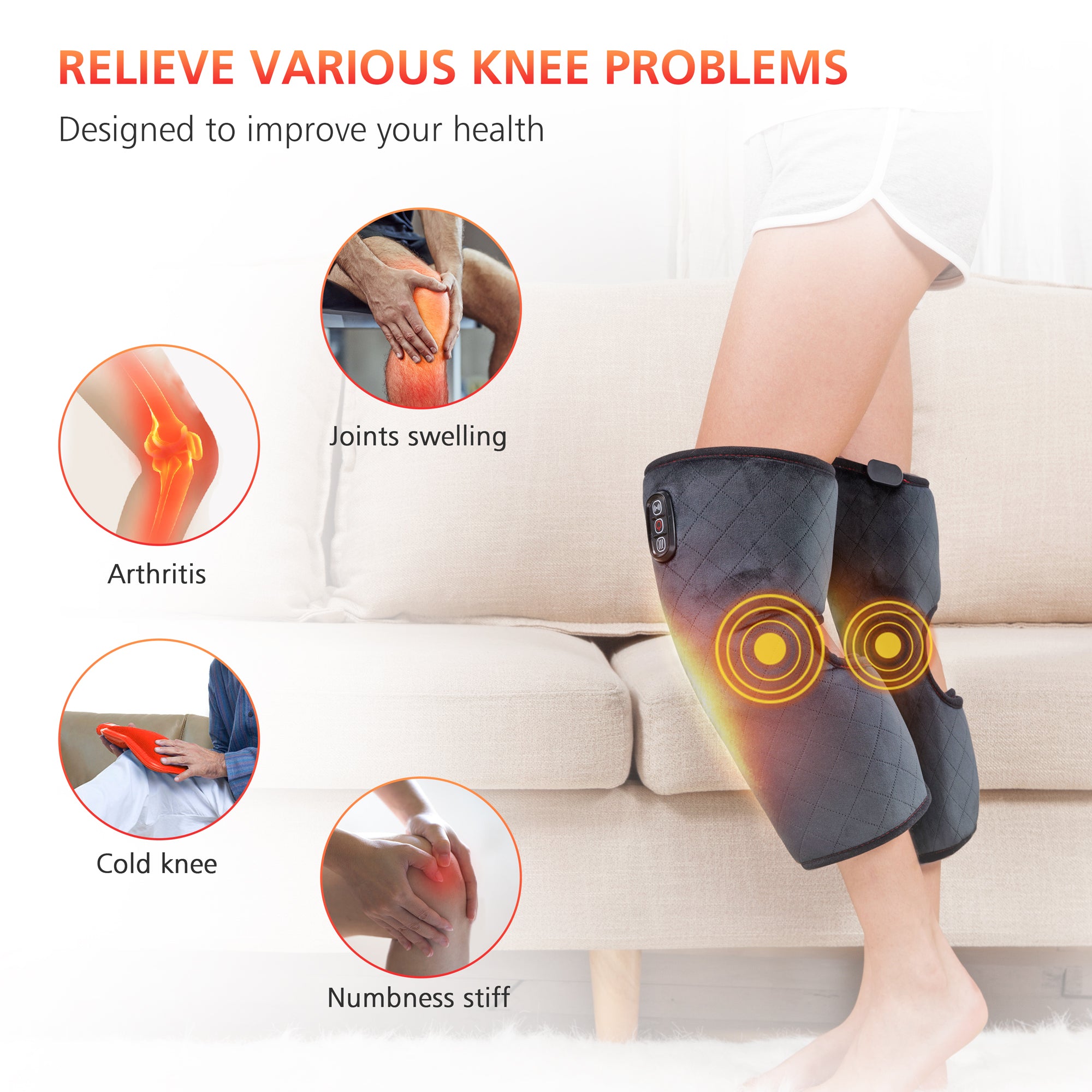 Comfier Knee Massager Comfier Knee Massager with Heat, Vibration Heating Pad for Knee, Knee Heating Pad for Relief, Heated Knee Brace Wrap for Stress Relief(Small Size) CF-5701SM