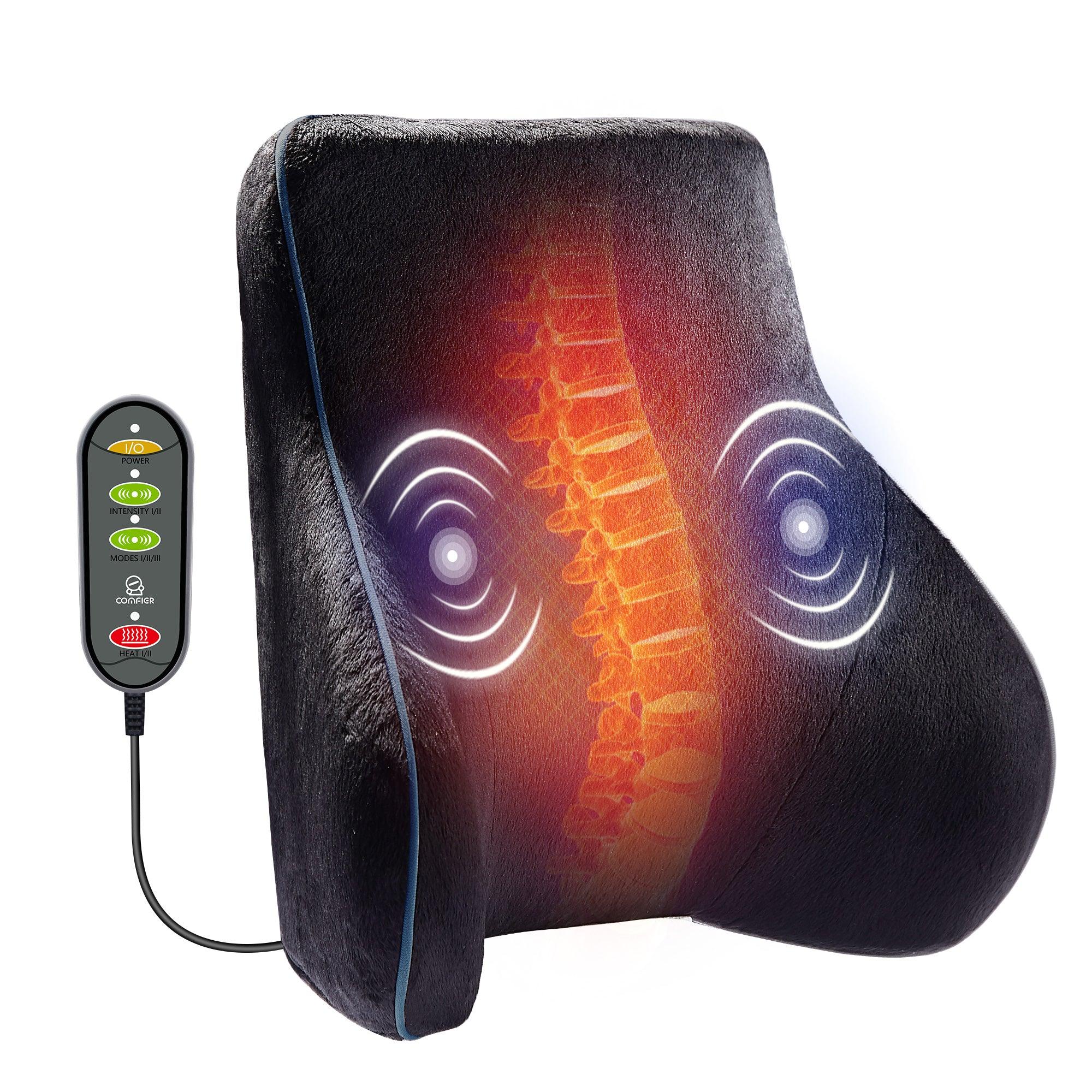 Comfier Lumbar Support & Massager Black Comfier Back Lumbar Support Pillow for Office Chair, Chair Pillow for Back Support with 3 Vibration Modes & 2 Heat Levels CF-1503