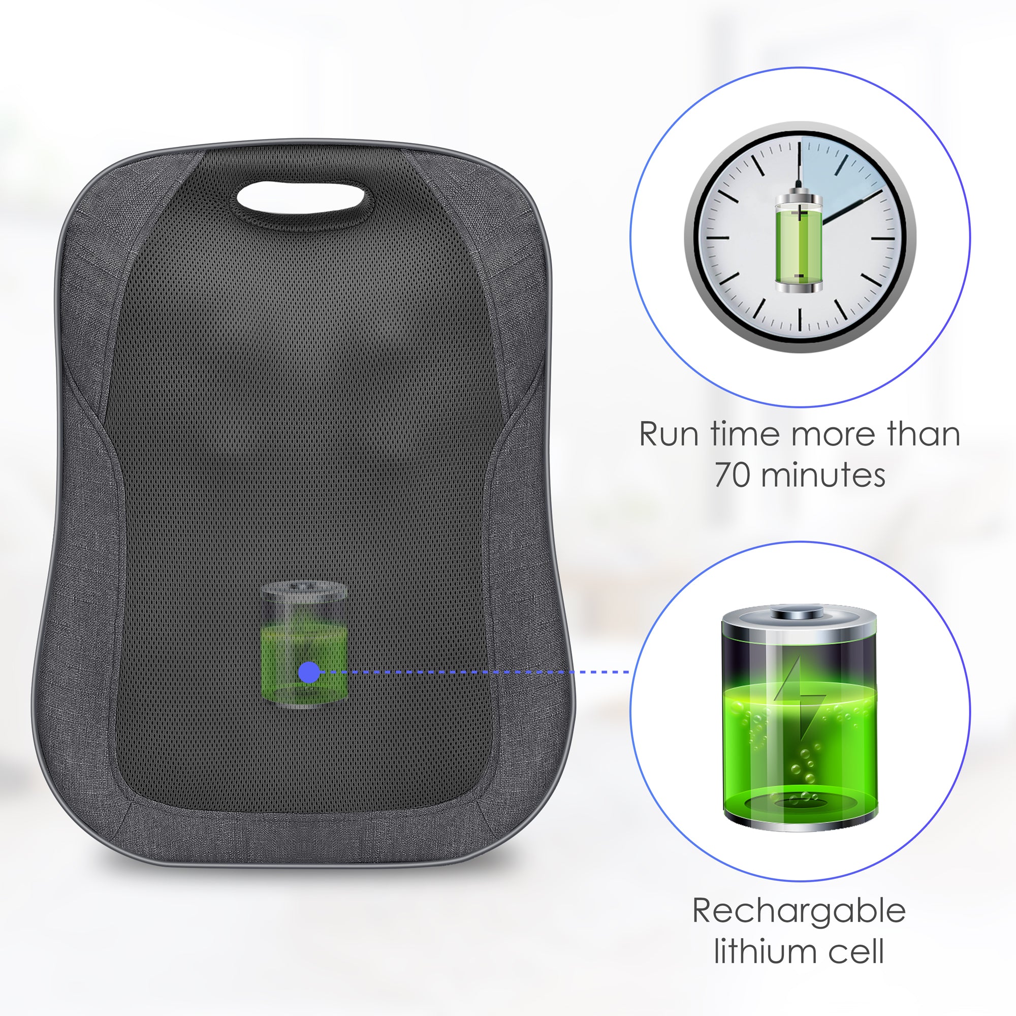 Comfier Lumbar Support & Massager Comfier Cordless Back Massager with Heat, Rechargeable Shiatsu Massage Chair Pad CF-1902C-CA