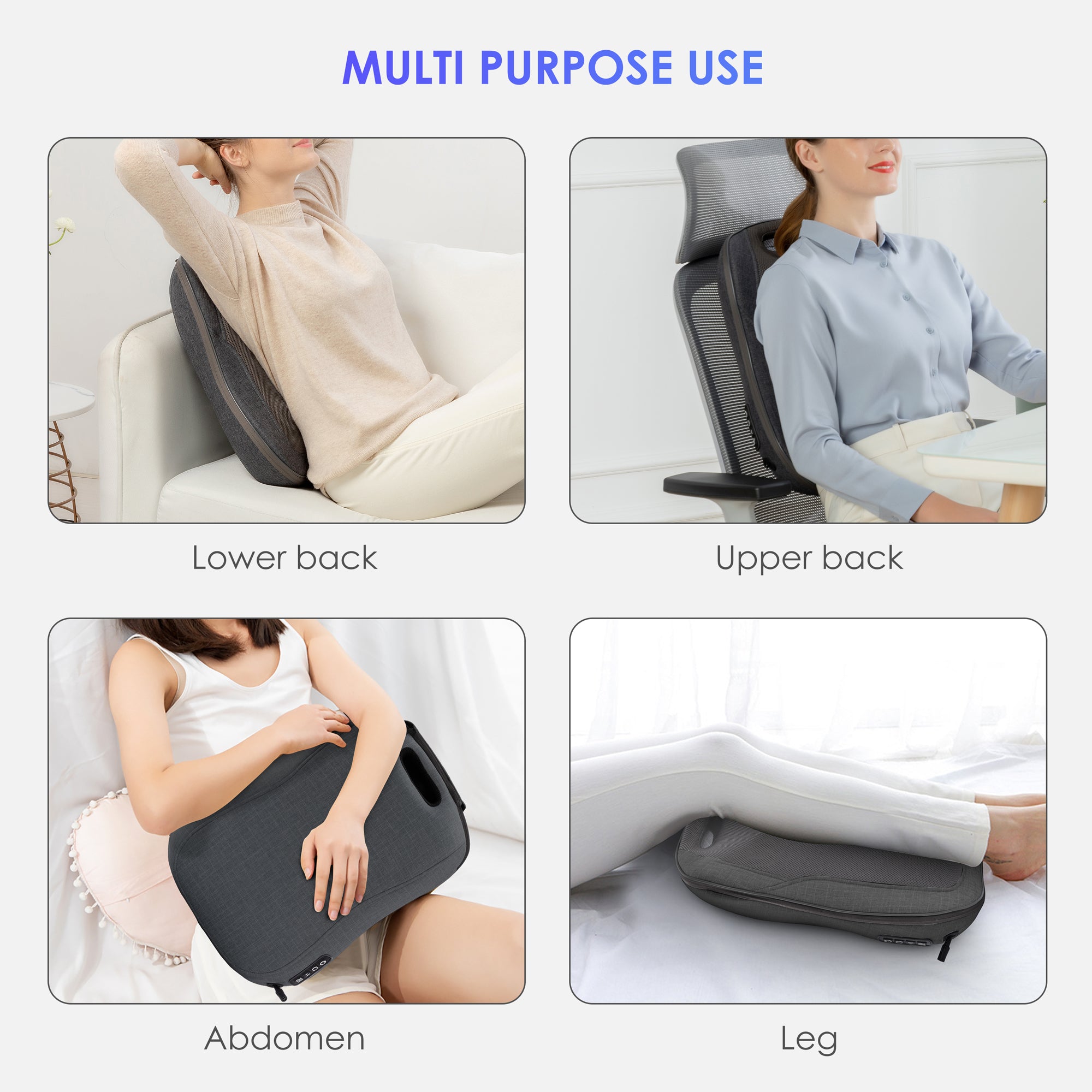 Comfier Lumbar Support & Massager Comfier Cordless Back Massager with Heat, Rechargeable Shiatsu Massage Chair Pad CF-1902C-CA
