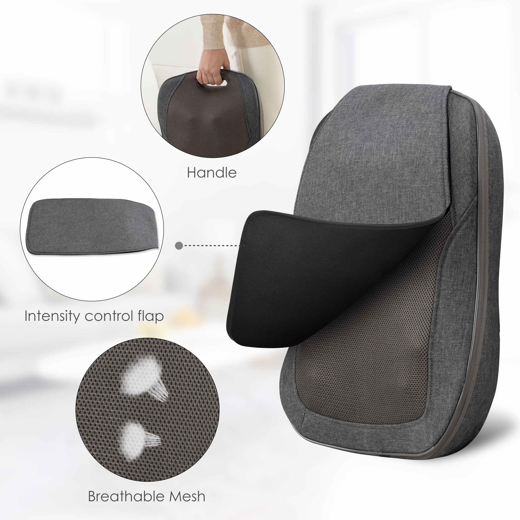 Comfier Lumbar Support & Massager Comfier Cordless Back Massager with Heat, Rechargeable Shiatsu Massage Chair Pad CF-1902C-CA
